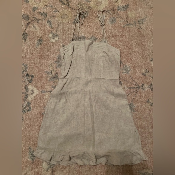Abercrombie & Fitch Tie Strap Ruffle Hem Mini Linen Dress - Picture 1 of 9